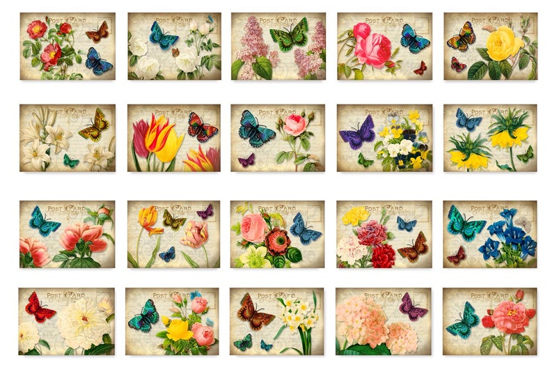 Postcard Fair VICTORIAN FLOWERS postcard set of 20 postcards. Artistic flower in a vintage style post card variety pack. Made in USA. - Image 1